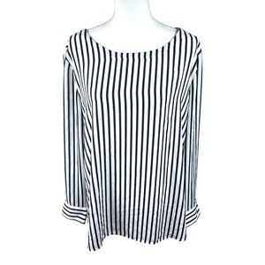 Banana Republic Striped‎ Top Sz XL Navy White Flowy Silky Long Sleeve Career